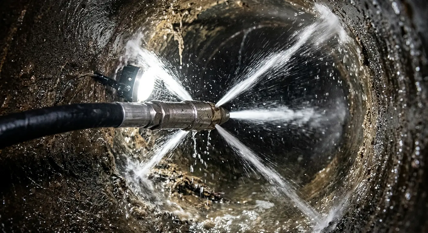 High-pressure hydro jetting nozzle cleaning sewer pipe for Storm Drain Cleaning in Carson